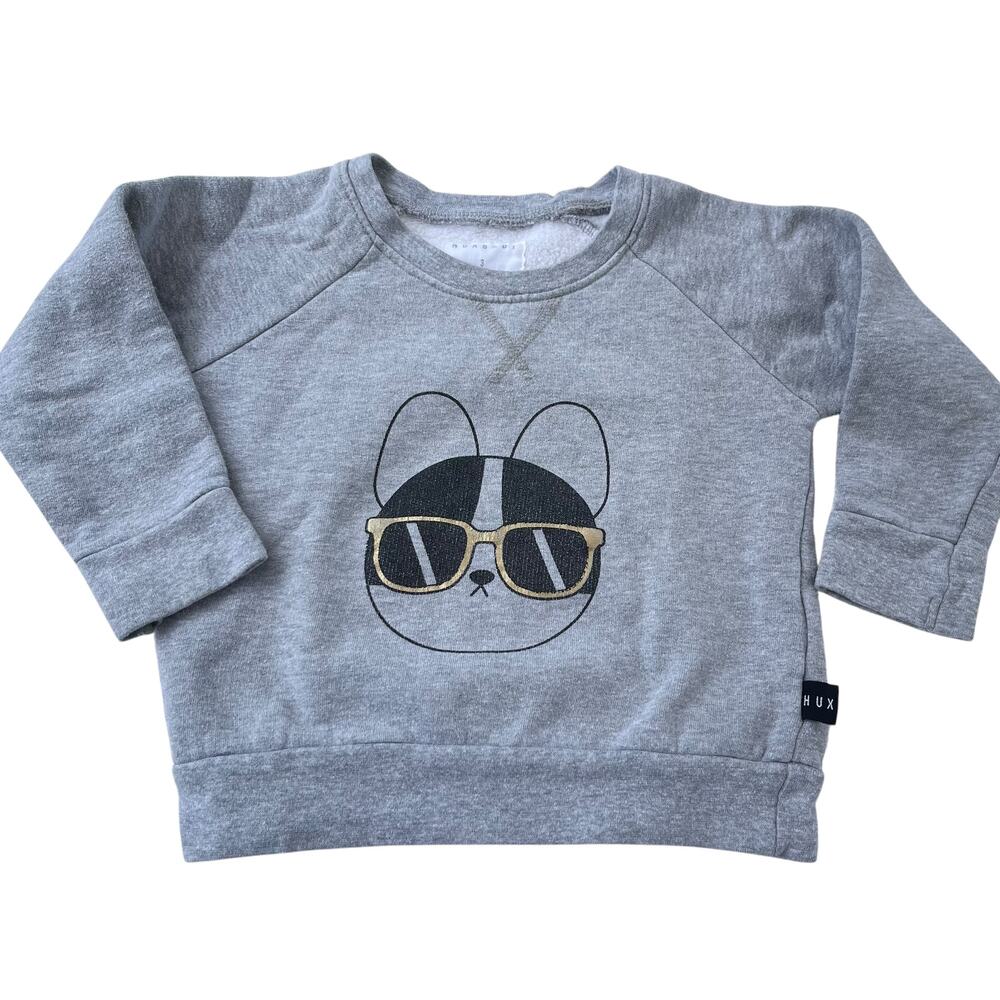 Huxbaby Gray Bunny Graphic Sweatshirt Gold Glasses Crewneck Size 3
